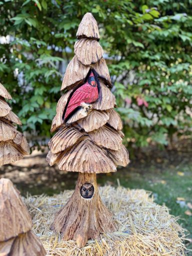 Woodland Series tree with cardinal and small owl at base